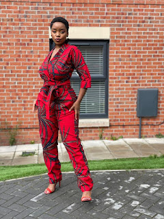 Ankara jumpsuit with a cinched waist