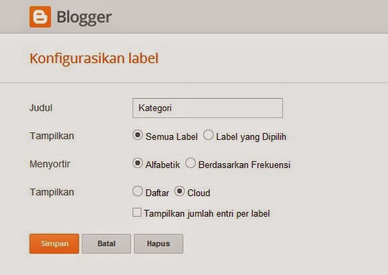 Contoh Aturan pada Widget Labels