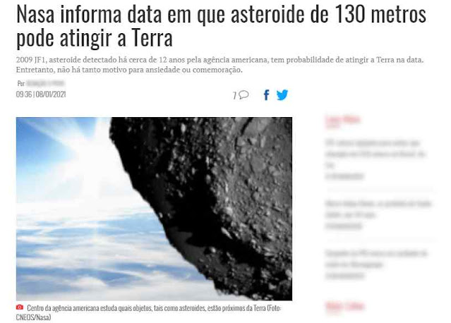 De alegre, FAKE multiplicou asteroide por 10 para asustar mais