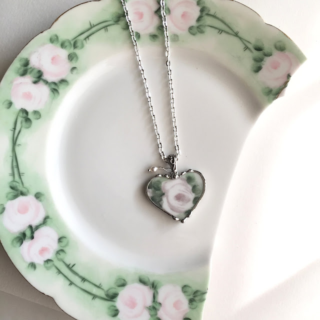 Lovely porcelain rose necklace from Dishfunctional Designs