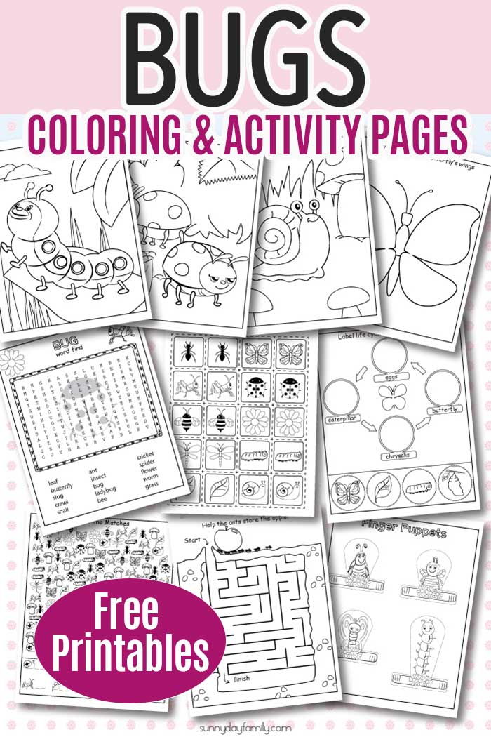 Download 10 Free Printable Insect Activity Pages for Kids | Sunny ...