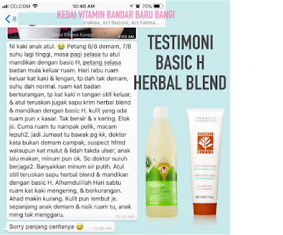 Testimoni Basic H dan Herbal Blend Untuk HFMD