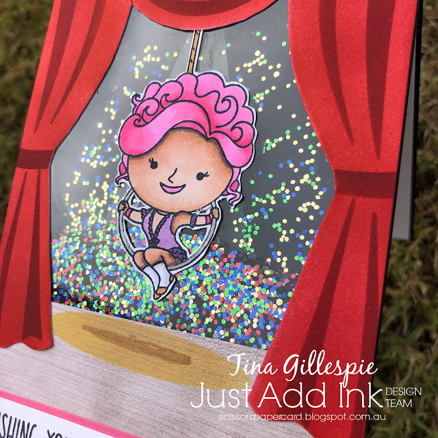 scissorspapercard, Stampin' Up!, Kindred Stamps, Just Add Ink, Showstopper, Stage Builder Stencil, Wood Textures DSP, Copics, Stampin' Blends