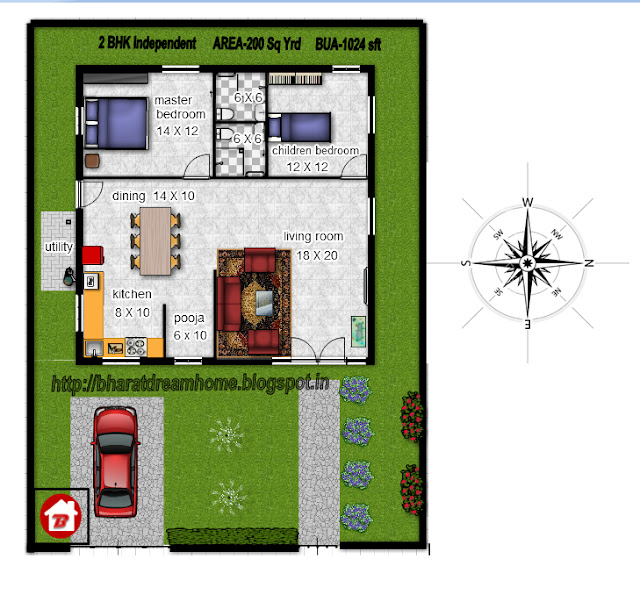 Bharat Dream Home 2 bedroom floorplan 1024 sq ft east facing