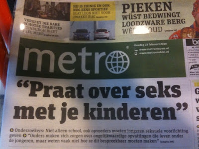 Voorkant dagblad 'Metro', 23 februari 2010: 'Praat over seks met je kinderen'
