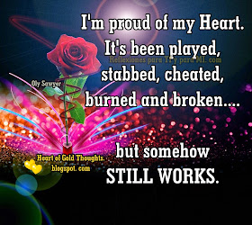 I'm proud of my Heart. It's been played, stabbed, cheated, burned and broken... but somehow STILL WORKS.