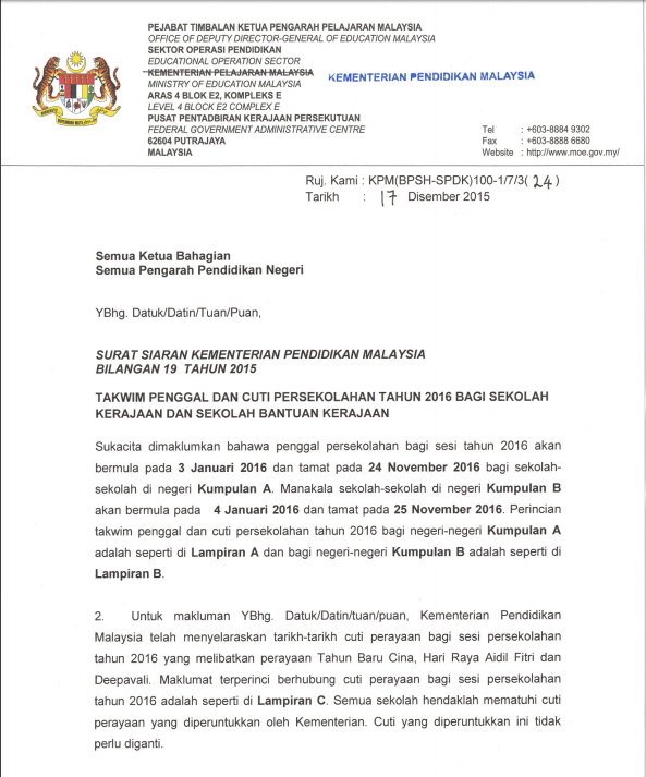 Majlis Guru Besar Selangor Surat Siaran Mengenai takwim Penggal dan