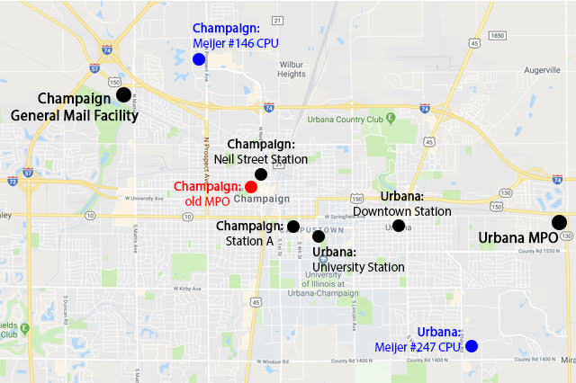 Champaign-Urbana postal map