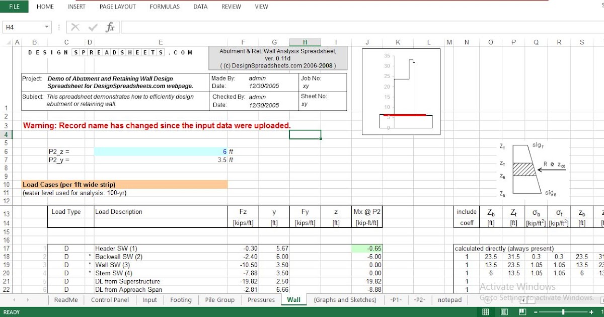 Abutment and Retaining Wall Design Spreadsheet Download Free