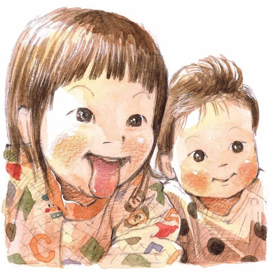 07- Pulling joyful faces and smiles in drawings by Y. Nishimura - www-designstack-co