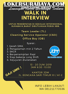 Walk In Interview di JDM Cleaning Service Surabaya Terbaru Juni 2019