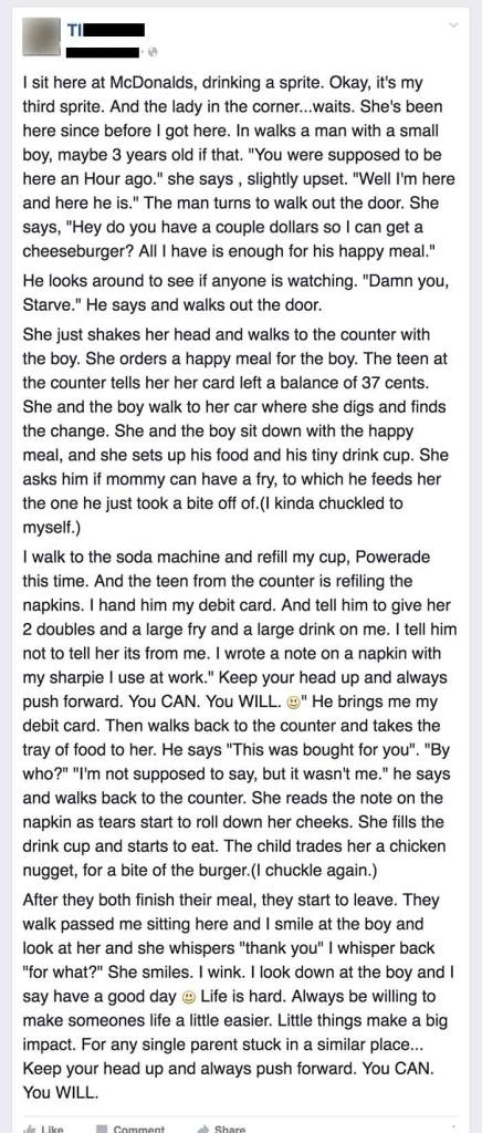 This Heart Warming Story about a Hungry Mom at McDonalds Will Restore Your Faith in Humanity