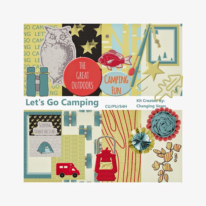 Let's Go Camping - Digital Scrapbooking Kit with Scrapbook Elements and Digital Paper