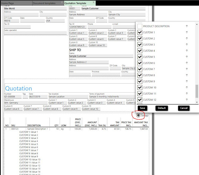 document template setup