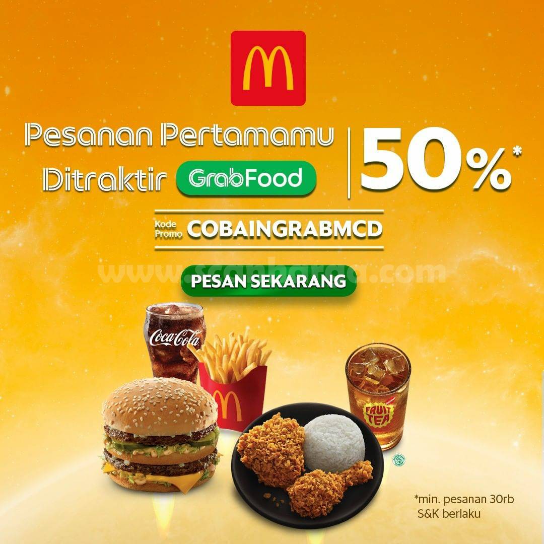 McDonalds Promo DISKON 50% – khusus pemesanan via GRABFOOD