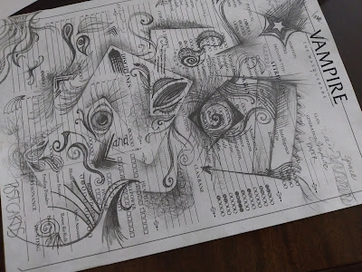 graphite doodles, partial squares, curves, paisleys, shading