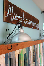 Always kiss me sign, bedroom decor, barn wood, hand lettered sign, http://bec4-beyondthepicketfence.blogspot.com/2015/05/always-kiss-me-sign.html