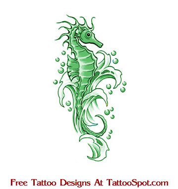 Seahorse tattoo on girl's shoulder blade. Our contemporary fascination with