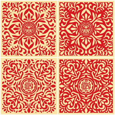 Obey Clothing Sale on Obey Giant   Japanese Fabric Pattern Print Set  Red  By Shepard Fairey