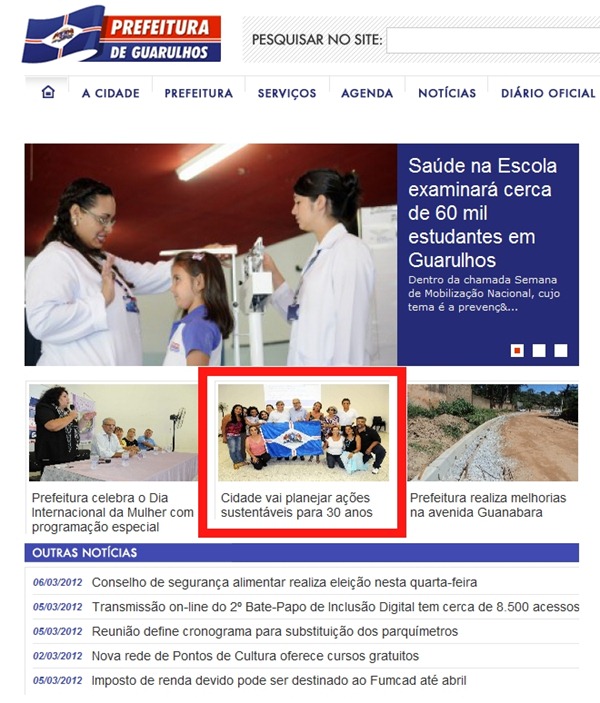 TTT - Matéria no site da Prefeitura - Página inicial do site