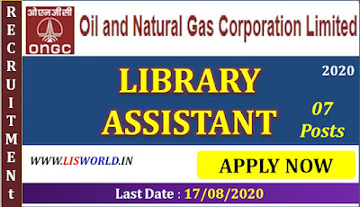 Recruitments for Library Assistant-(07 Post) at Oil and Natural Gas Corporation, Mumbai