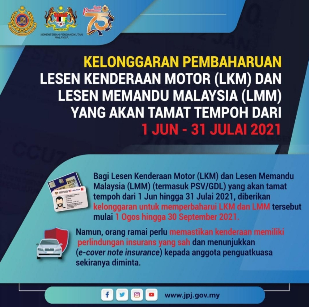 Pkp 3 0 Kelonggaran Renew Lesen Memandu Roadtax Hingga 31 Julai 2021 Info Awam
