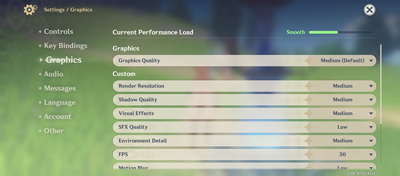 Genshin Impact settings