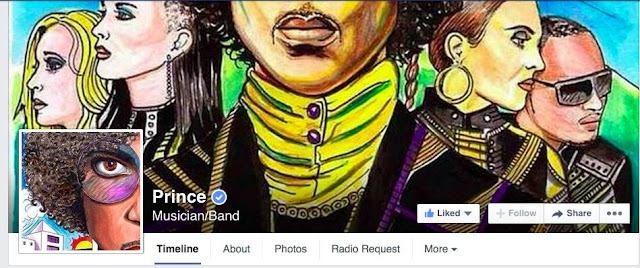 Screen grab From Prince's Official Facebook Page on 16th November 2014.  Hand Drawn Art Illustrations created by SpencerJ. Derry