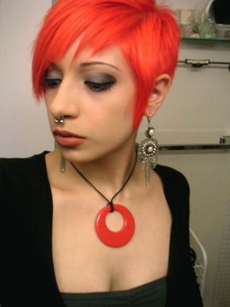 Latest Short Red Hairstyle For Girls. Red scene hair with cool bangs