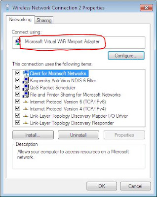 Microsoft Virtual Wi-Fi Miniport Adapter properties
