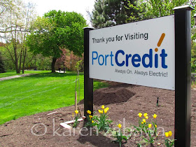 Leaving Port Credit Entering Brueckner Rhododendron Gardens and Lorne Park Mississauga Ont New sign marks Port Credit boundary - the side facing east shows Leaving message.