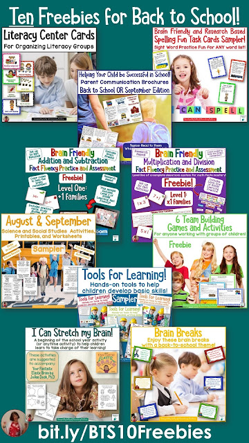 Ten Freebies for Back to School - These include parent communication, brain breaks, Science, Social Studies, literacy, and math freebies for second grade.