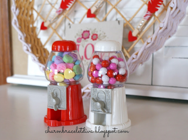 Dollar Tree Valentines treat gumball machine sixlets conversation hearts