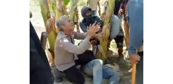 Massa Bawa Parang, Kapolsek Bersimpuh Mohon Belas Kasih, “Jangan Pak”
