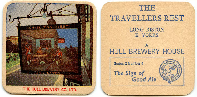 Beer Mat - the Travellers Rest, Long Riston, Hull Brewery 1970s