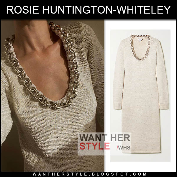 Rosie Huntington-Whiteley in cream knitted dress