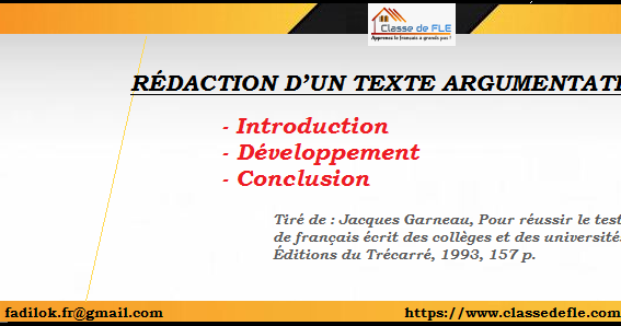 Classe De Fle Redaction D Un Texte Argumentatif