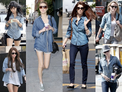 Celebrities wearing the denim shirt fashion trend