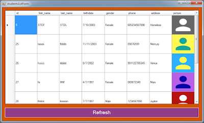 C# Students Information System Source Code - students list