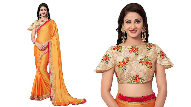 Onlinefayda Designer Orange Chiffon Saree