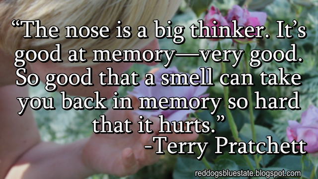 “The nose is a big thinker. It’s good at memory—very good. So good that a smell can take you back in memory so hard that it hurts.” -Terry Pratchett