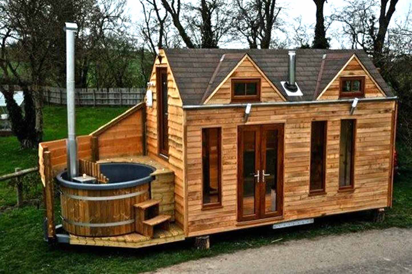 Lloyd’s Blog: Tiny Cabin on Trailer with Outdoor Hot Tub Built In 