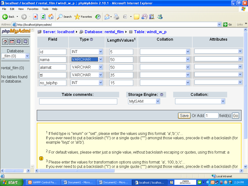 Corat Caret: Membuat database menggunakan XAMPP