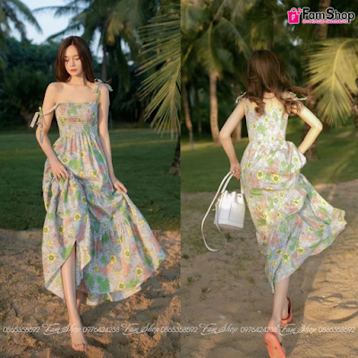 Váy maxi đi biển hoa lá VMXHL580