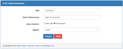 Form Update Mahasiswa