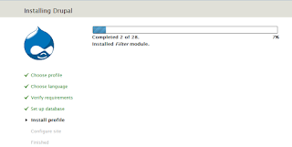 Gambar proses instalasi drupal sedang berjalan