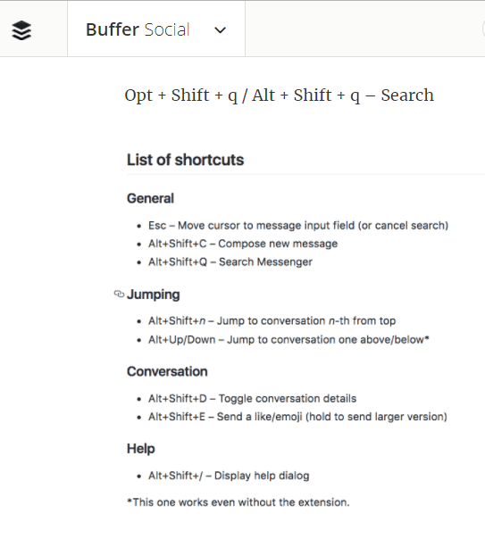 messanger keyboard shortcuts