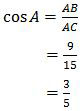 cos⁡ A merupakan perbandingan antara sisi AB terhadap sisi miring AC