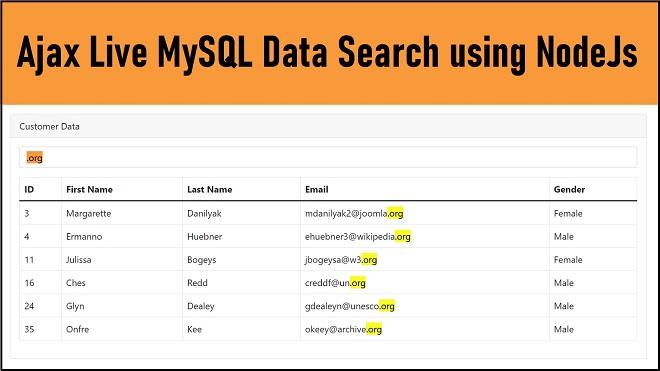 Ajax Live Search using Node.js with MySQL