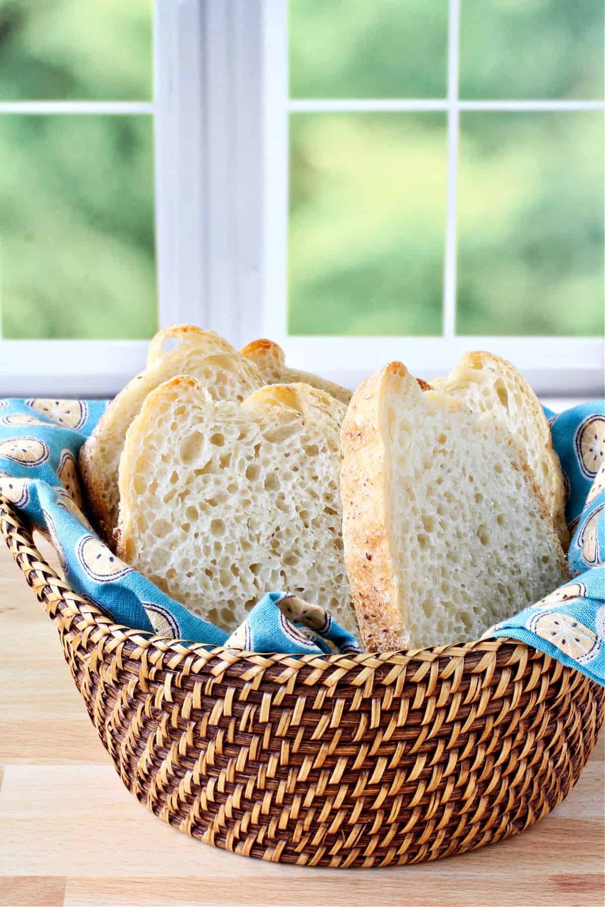 Italian Pane di Genzano slices in a basket.